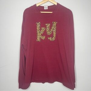 Burgundy Long Sleeve Crew Neck with Leopard KY embroidery (X-Large)